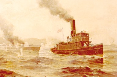 A painting of the Cutter Hudson in the Spanish-American War